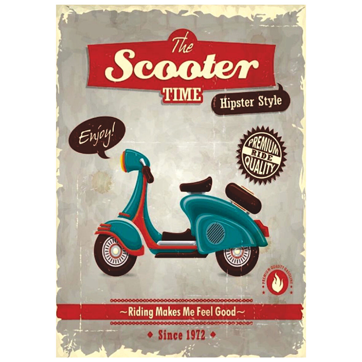The Scooter Time Retro Ahşap Tablo - 1972 Hipster Tarzı Vintage Tasarım