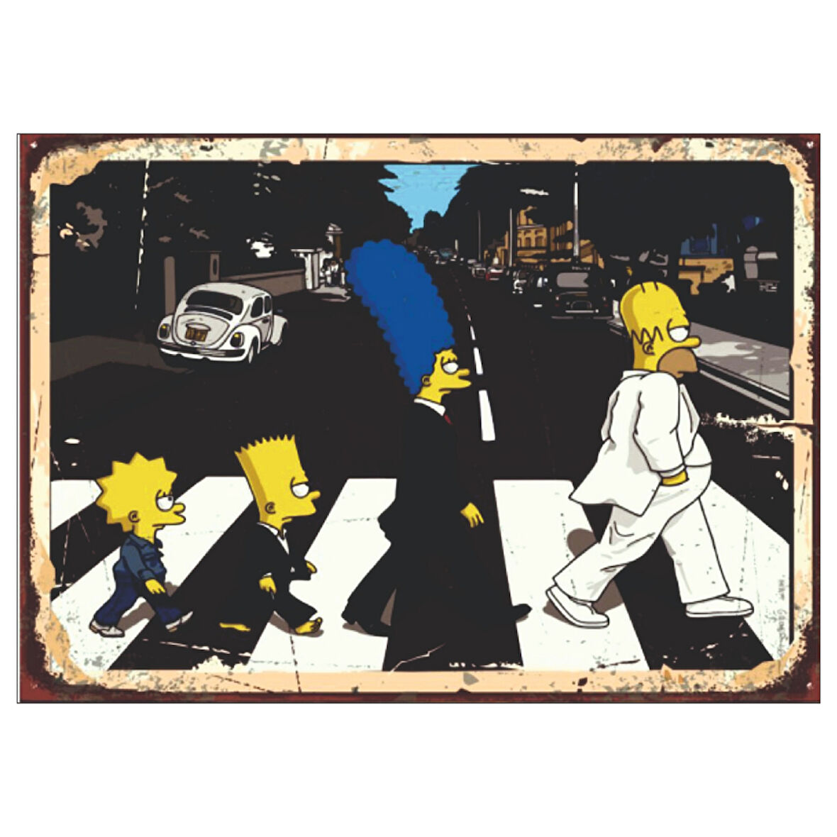 The Simpsons Abbey Road Parodi Tablosu - Retro Pop Kültür Tasarımı