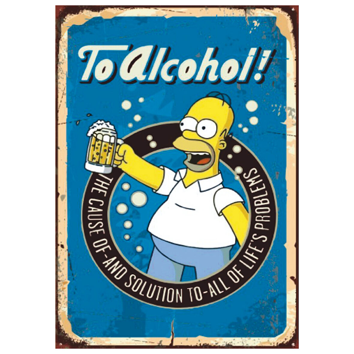 Homer Simpson Bira Temalı Retro Ahşap Tablo - To Alcohol Repliğiyle