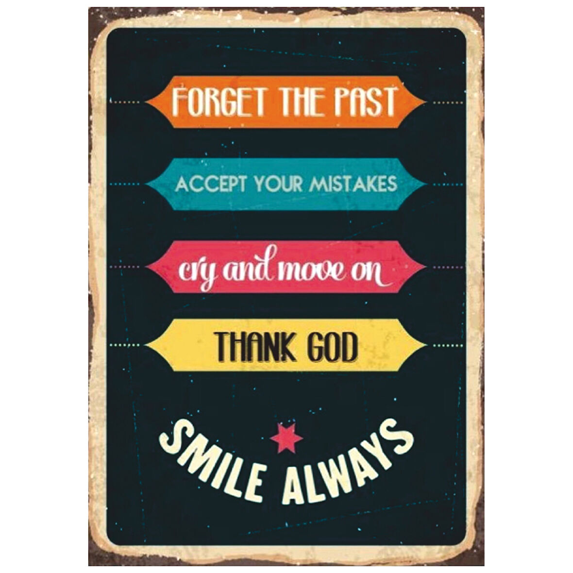 Motivasyon Mesajlı Retro Ahşap Tablo - Smile Always Temalı Renkli Tasarım