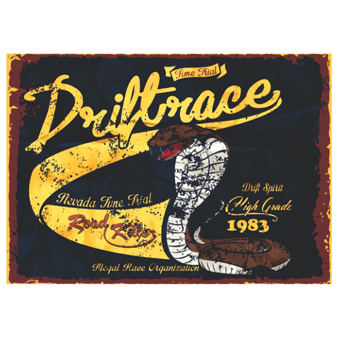 Drift Race Retro Ahşap Tablo - 1983 Kobra Temalı Yarış Posteri Tasarımı