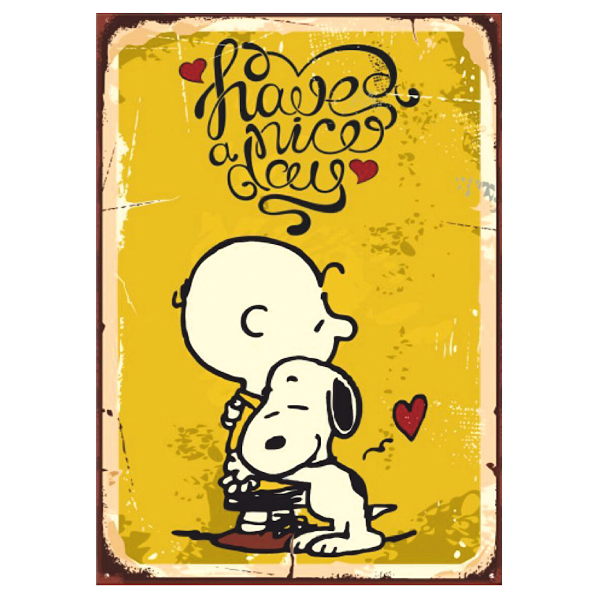 Charlie Brown ve Snoopy Retro Ahşap Tablo - Have a Nice Day Temalı Sevimli Tasarım