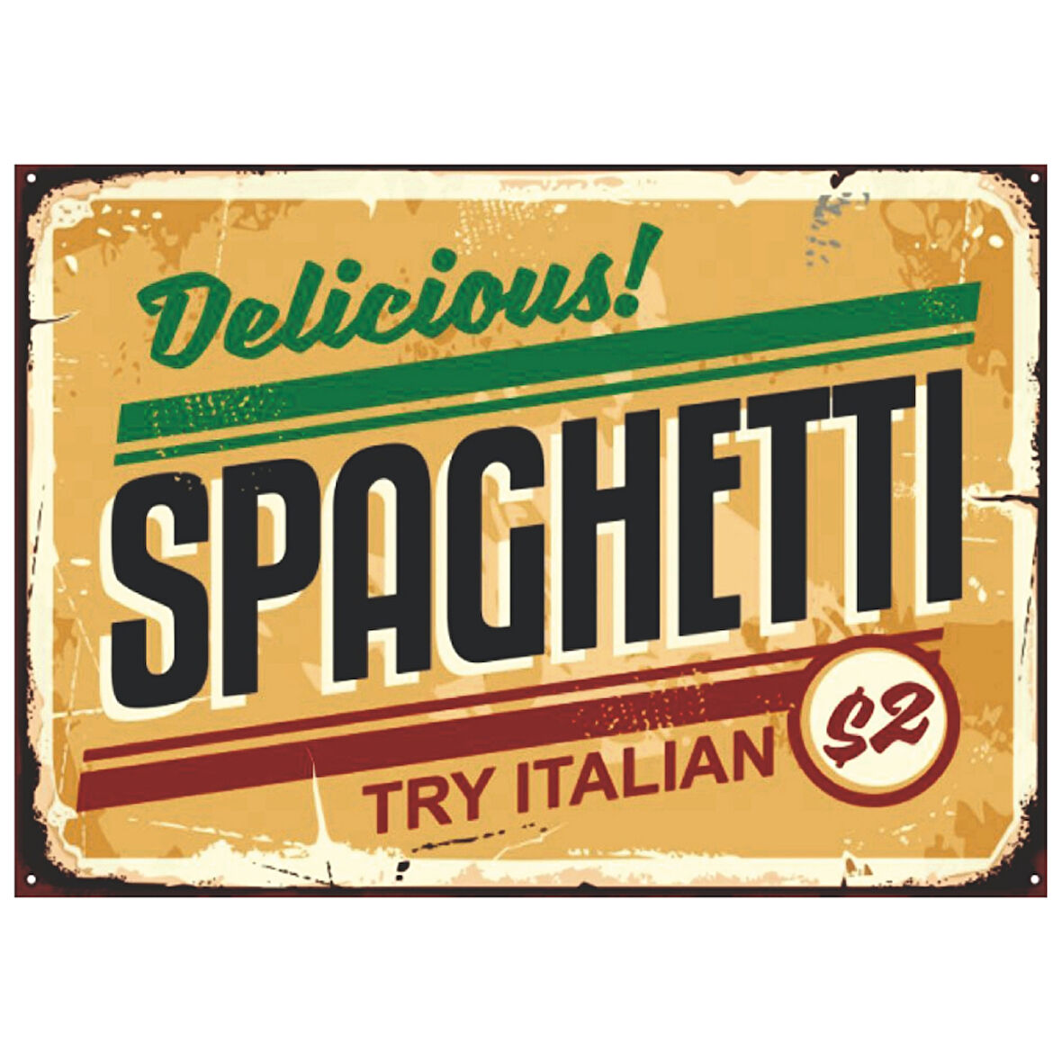Delicious Spaghetti Retro Ahşap Tablo - İtalyan Makarna Reklam Afişi Tasarımı