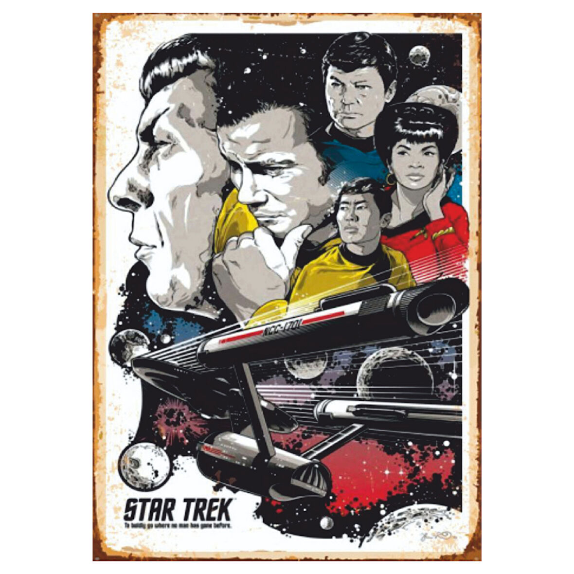 Star Trek Retro Ahşap Tablo - Kaptan Kirk ve Spock Temalı Uzay Macerası Tasarımı