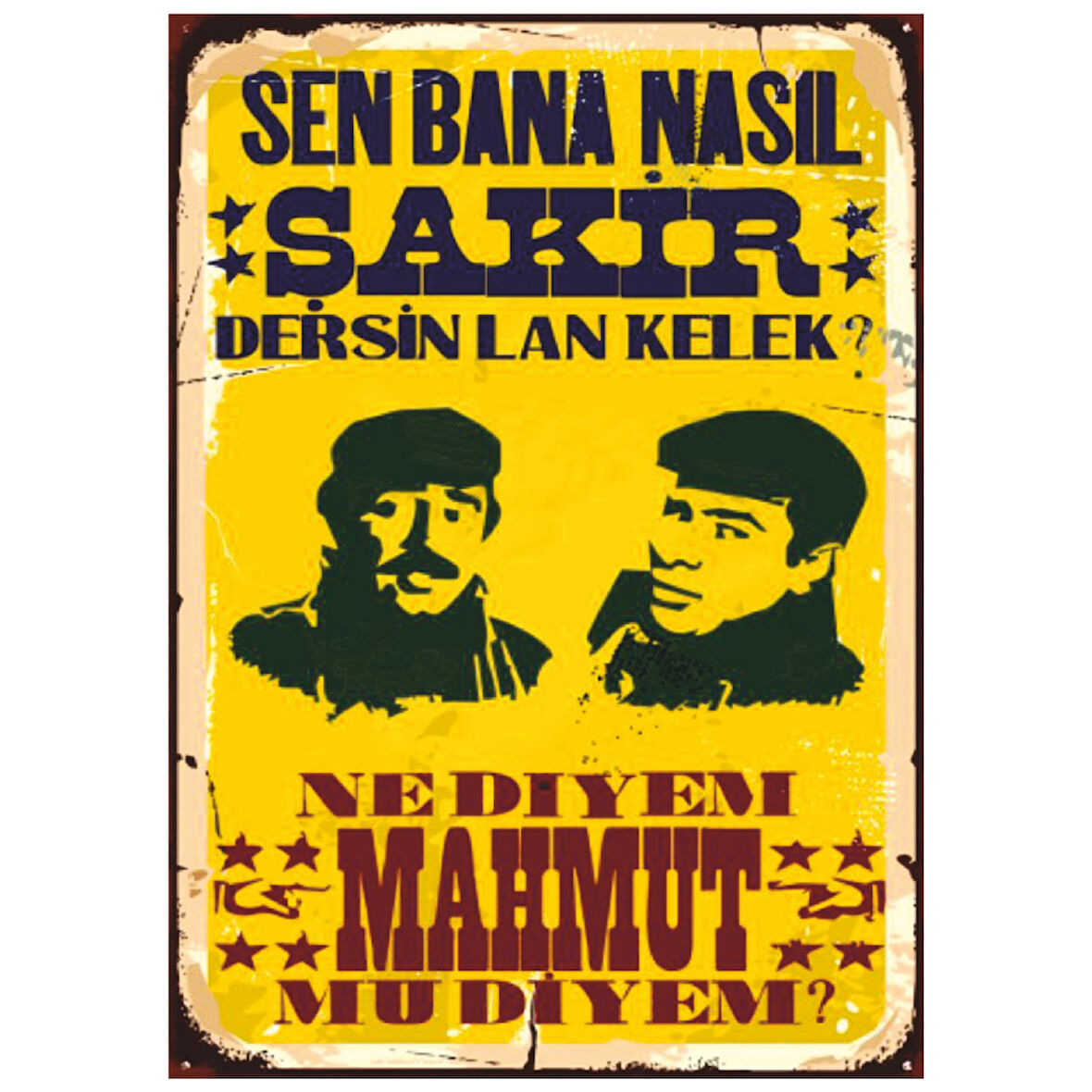 Mahmut ile Şakir Retro Ahşap Tablo - Yeşilçam Replikli Esprili Tasarım