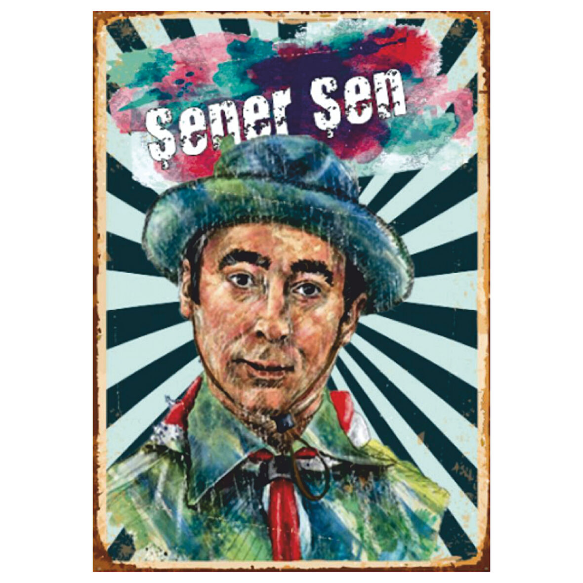 Şener Şen Portre Retro Ahşap Tablo - Yeşilçam Efsanesi Temalı Sanatsal Tasarım