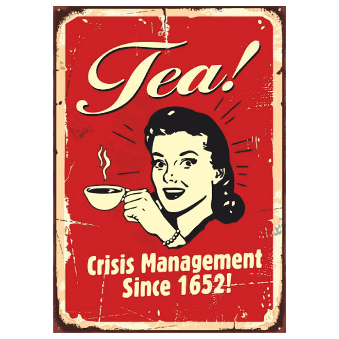 Tea! Crisis Management Since 1652 Retro Ahşap Tablo - Mizahi Çay Temalı Vintage Tasarım