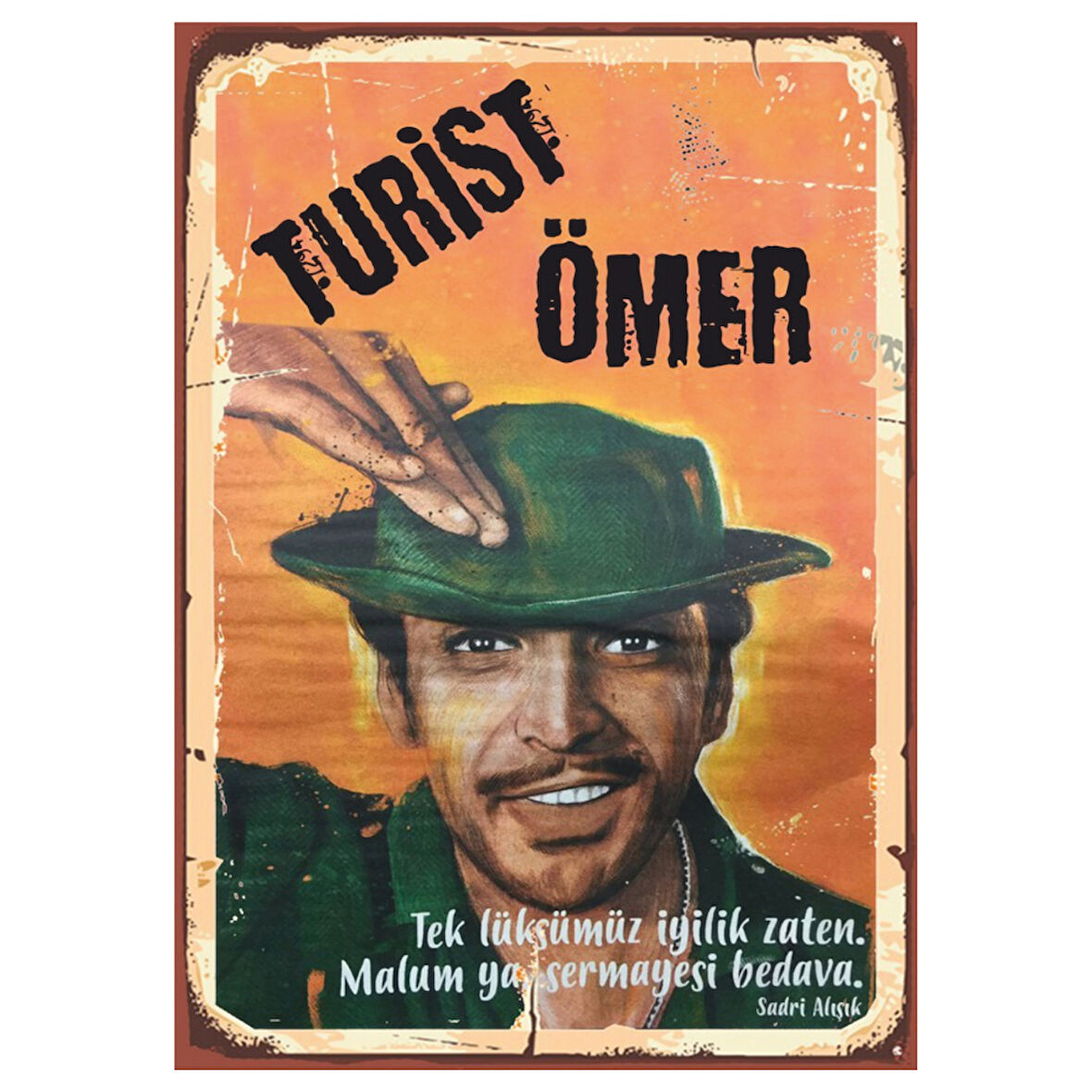 Turist Ömer Retro Ahşap Tablo - Sadri Alışık Portresi ve Replikli Nostaljik Tasarım