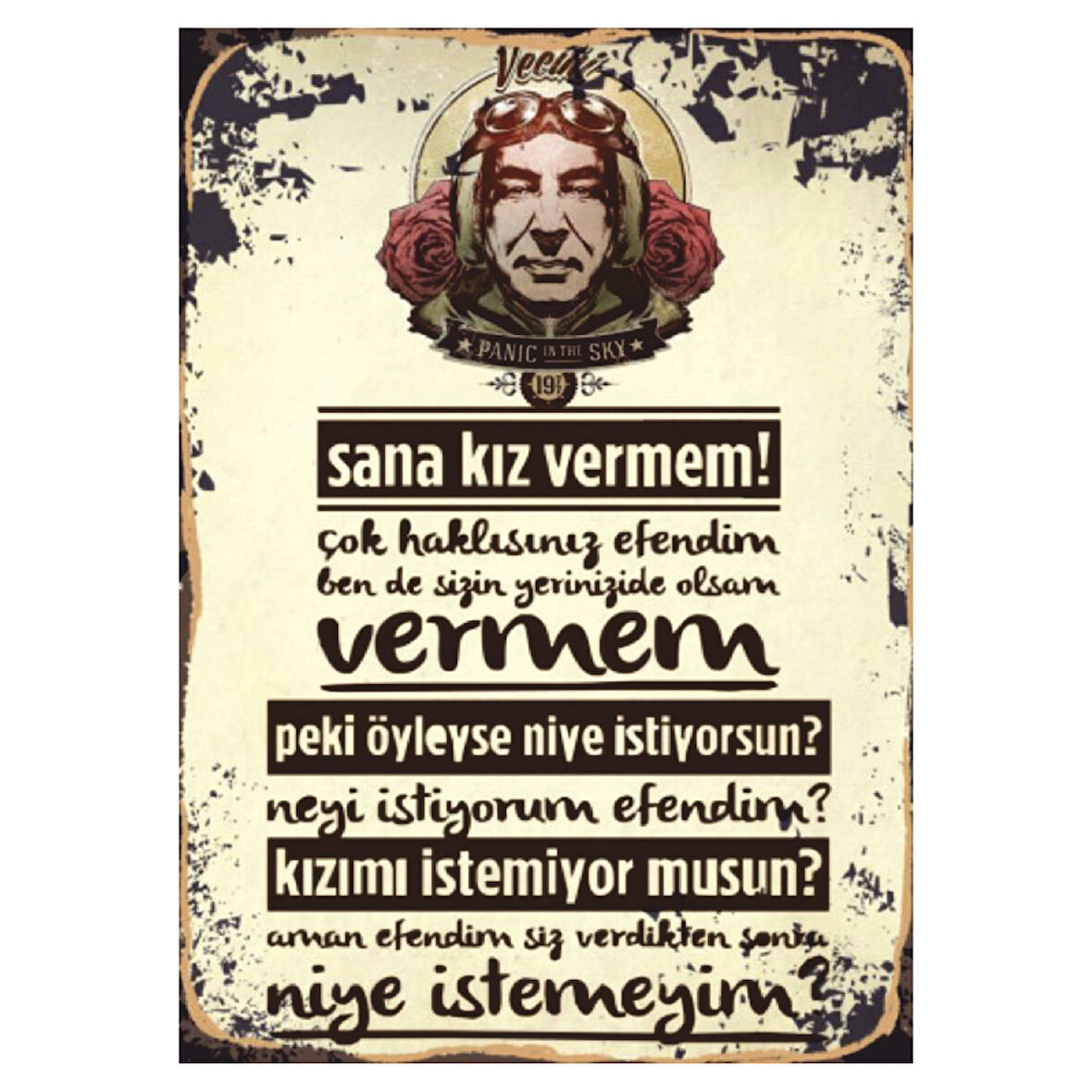 Yeşilçam Replikli Retro Ahşap Tablo – Sana Kız Vermem! Komik Diyalog Tasarımı