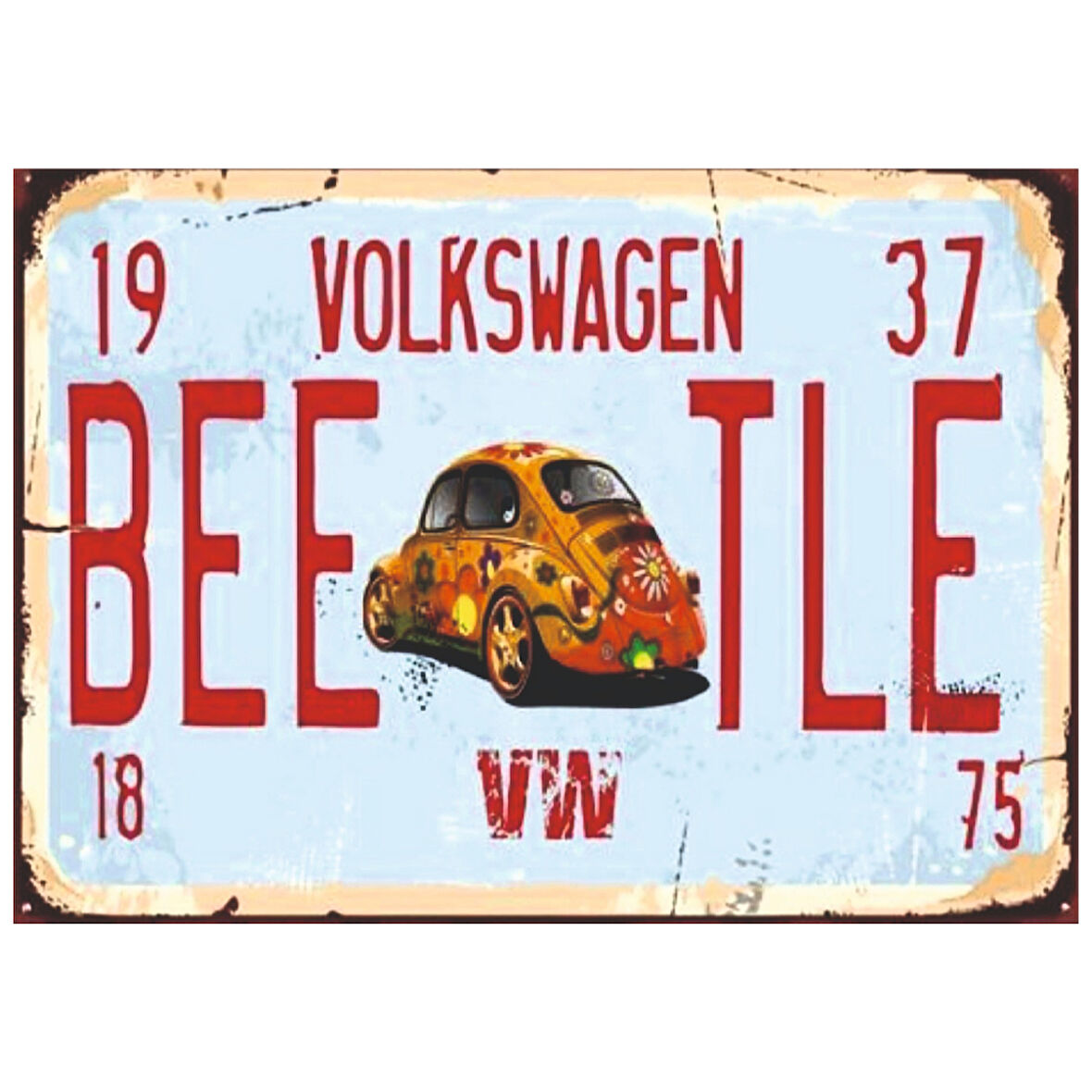 Volkswagen Beetle Retro Ahşap Tablo – Plaka Temalı Vosvos Tasarımı