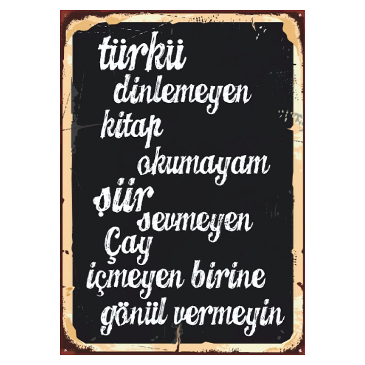 Türkü Kitap Çay Şiir Temalı Retro Ahşap Tablo – Gönül Manifestosu Yazılı Dekor