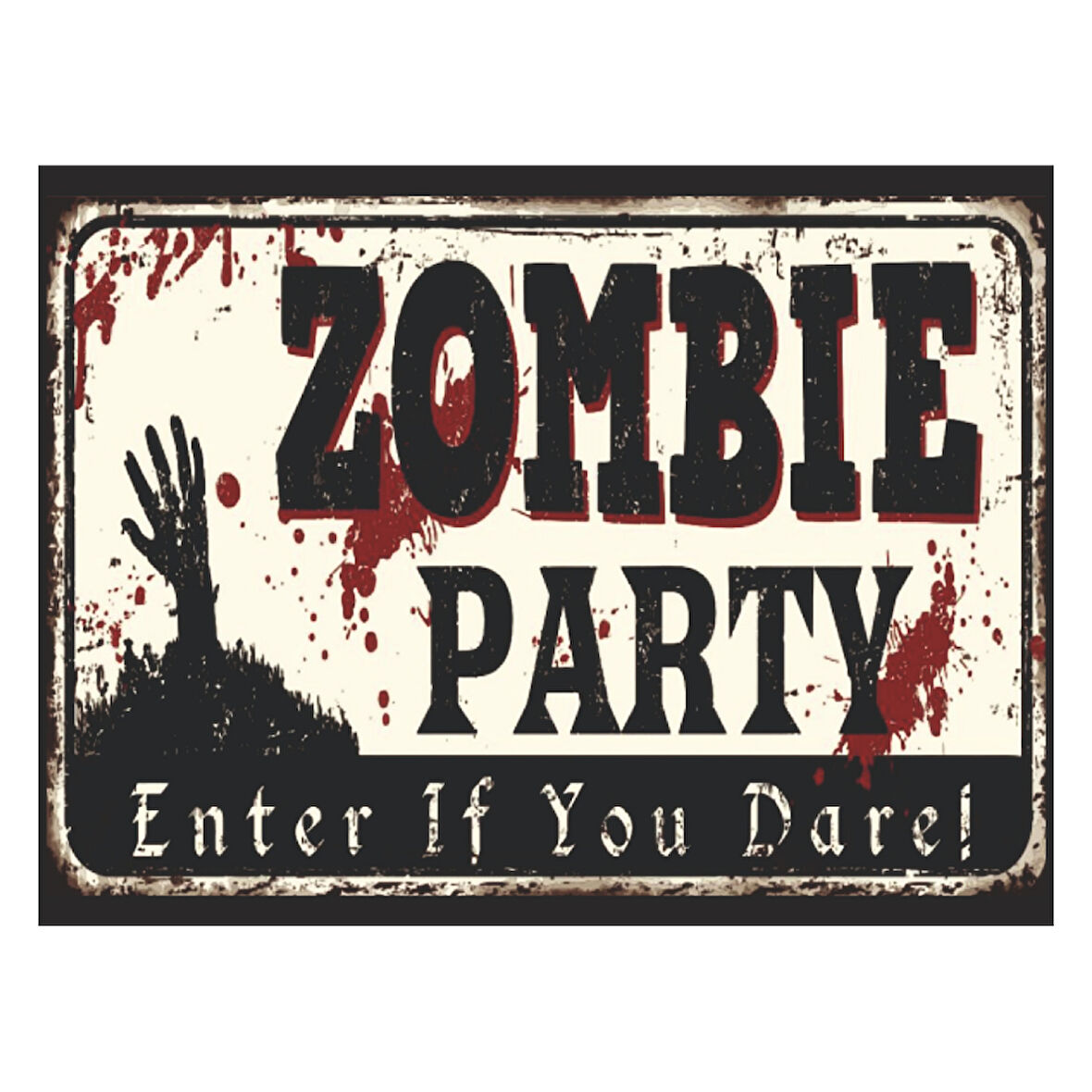Zombie Party Retro Ahşap Tablo – Korku Temalı Eğlenceli Kan Efektli Tasarım