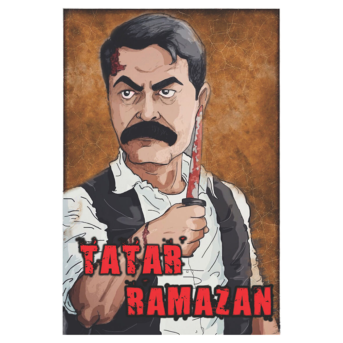 Tatar Ramazan Retro Ahşap Tablo – Adalet ve Racon Temalı İllüstrasyon
