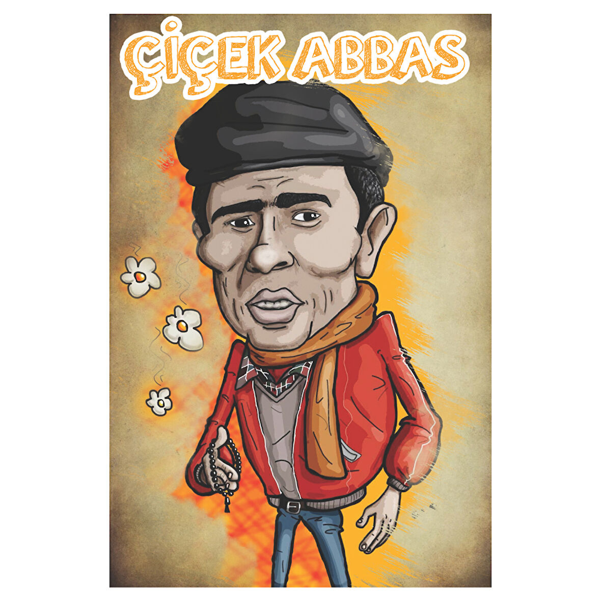 Çiçek Abbas Karikatür Tasarımlı Retro Ahşap Tablo 