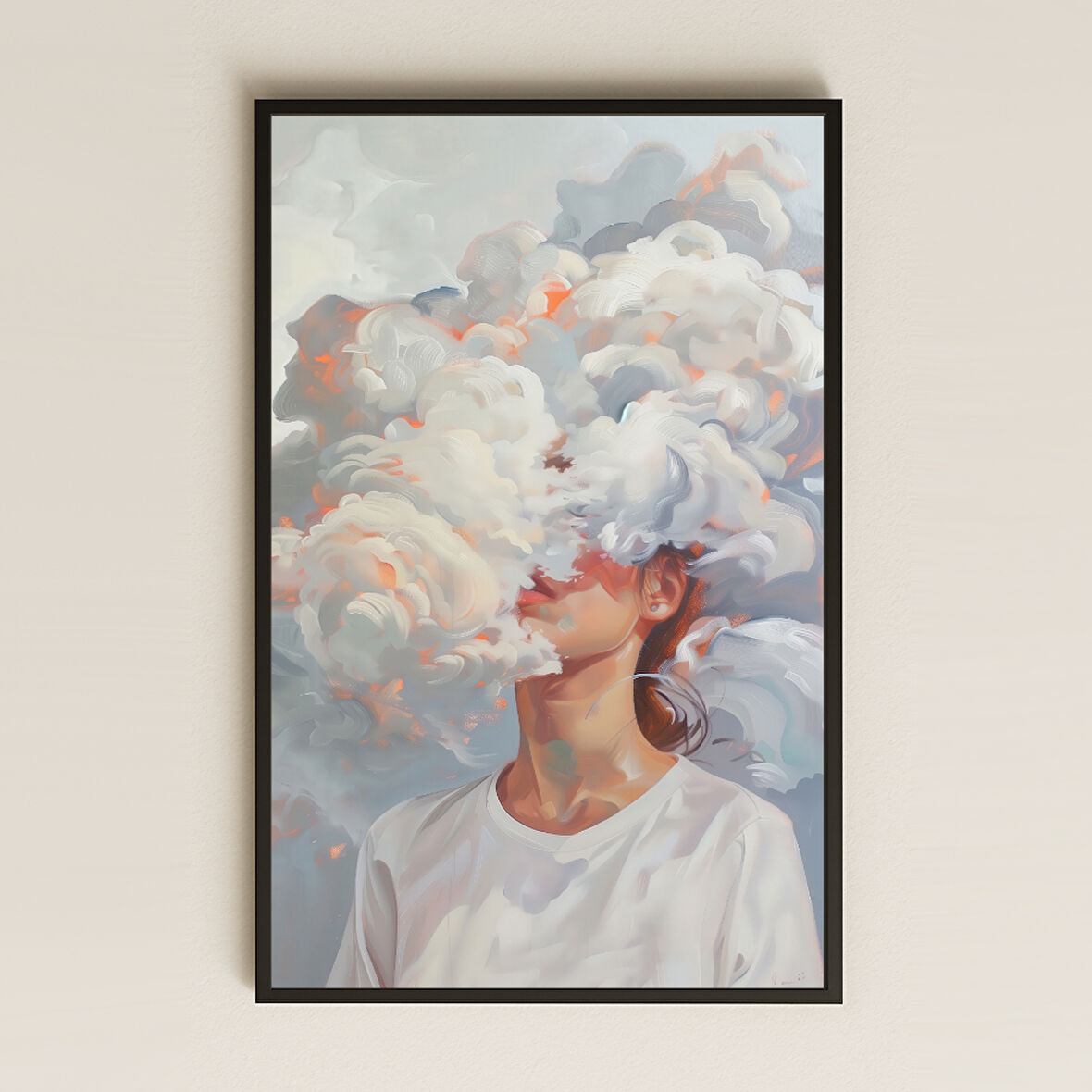 Bulutlu Kadın Tasarımlı Şeffaf Pleksi Tablo