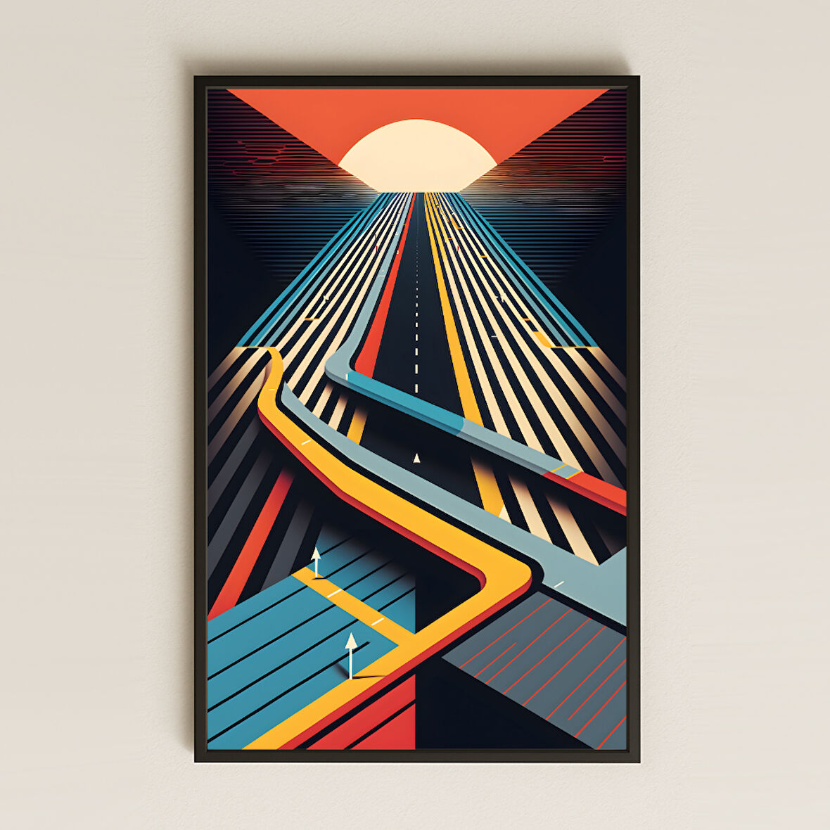 Retro Geometrik Yol Temalı Şeffaf Pleksi Tablo