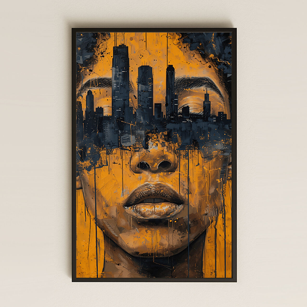 Şehir Silüetli Portre Tasarımlı Şeffaf Pleksi Tablo