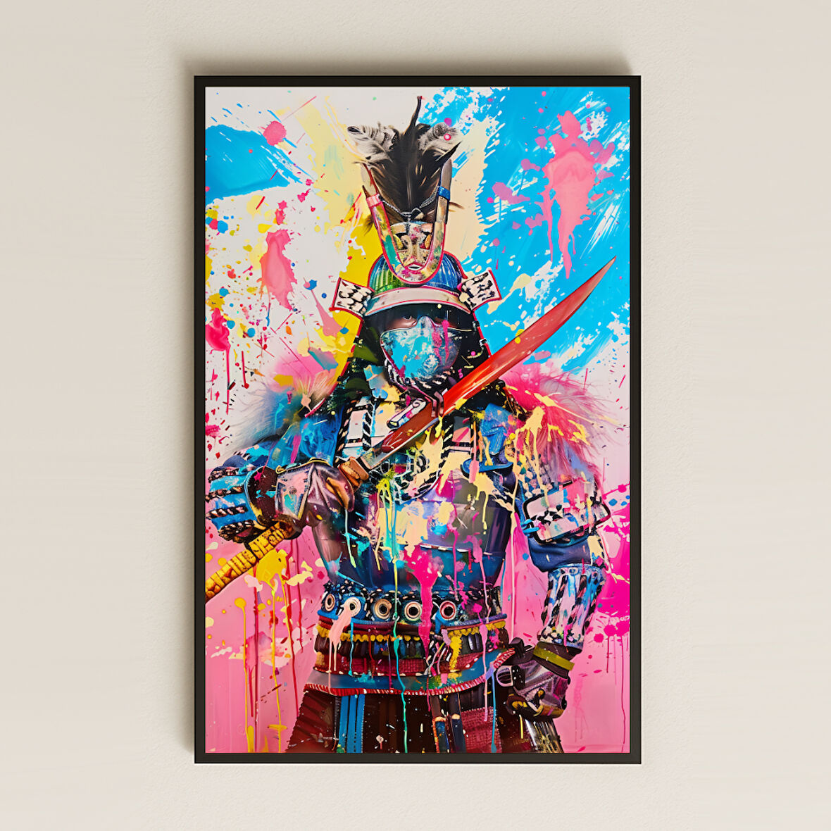 Graffiti Temalı Renkli Samuray Şeffaf Pleksi Tablo