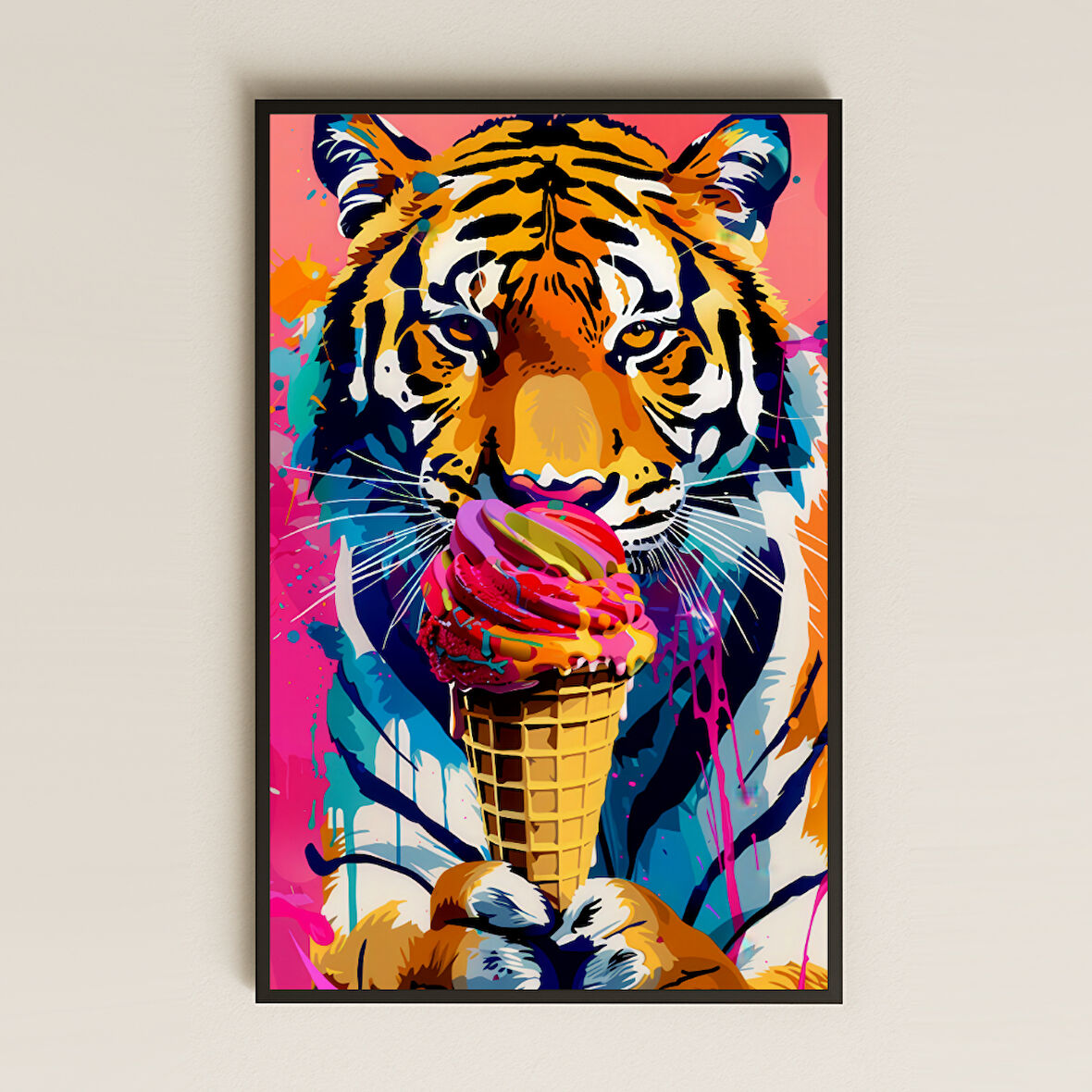 Renkli Kaplan ve Dondurma Tasarımlı Pop-Art Şeffaf Pleksi Tablo