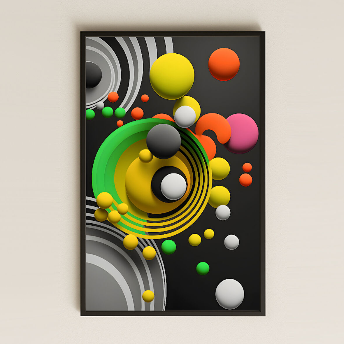 Renkli Geometrik Küreli Soyut Şeffaf Pleksi Tablo