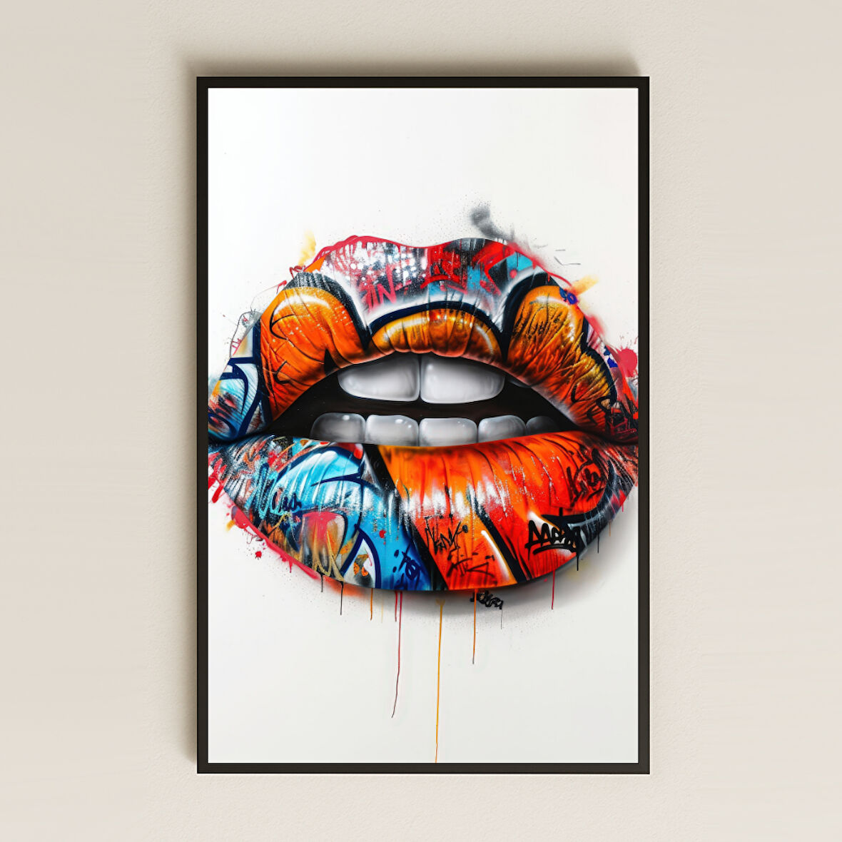 Graffiti Dudak Tasarımlı Renkli Pop-Art Şeffaf Pleksi Tablo