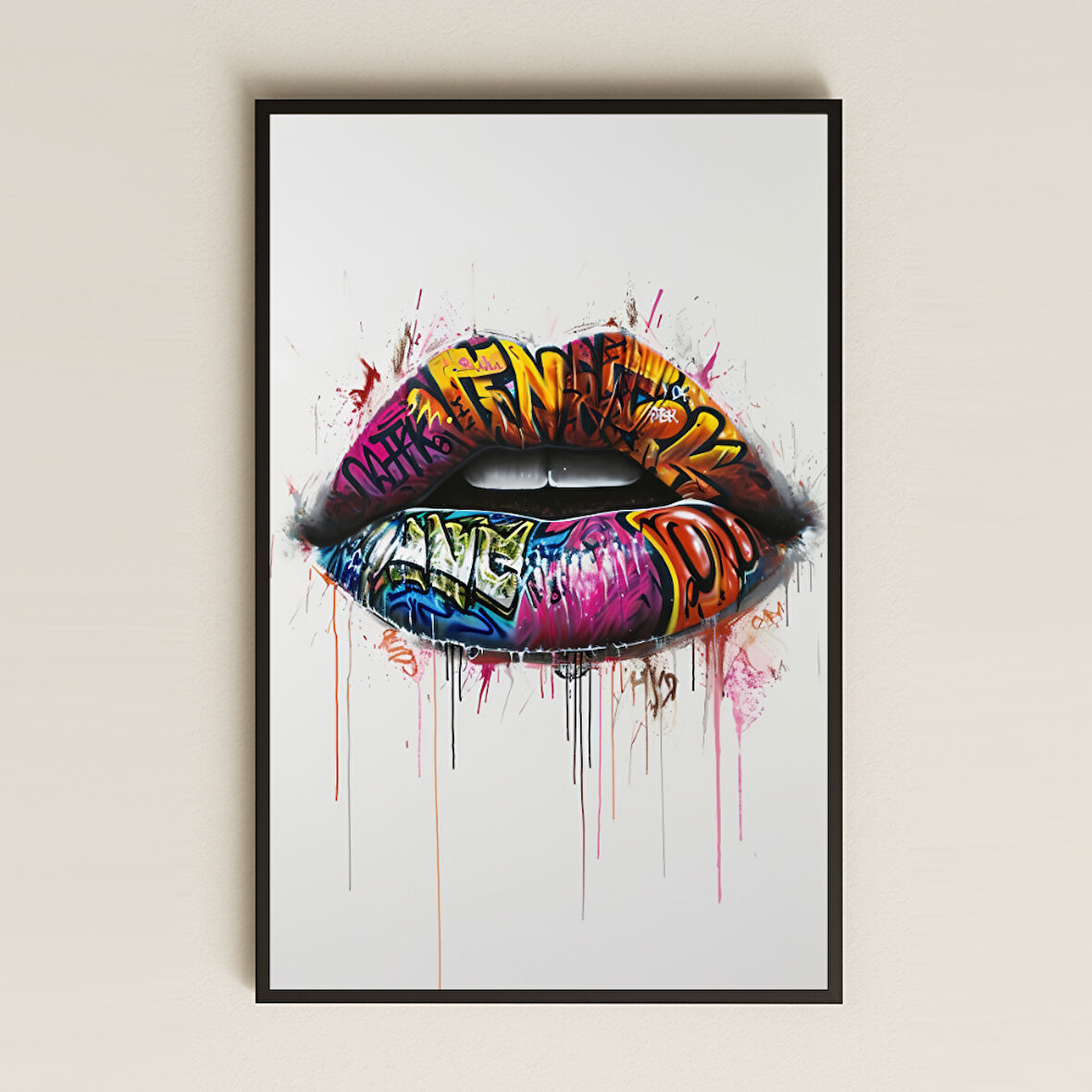 Graffiti Dudak Tasarımlı Pop-Art Şeffaf Pleksi Tablo