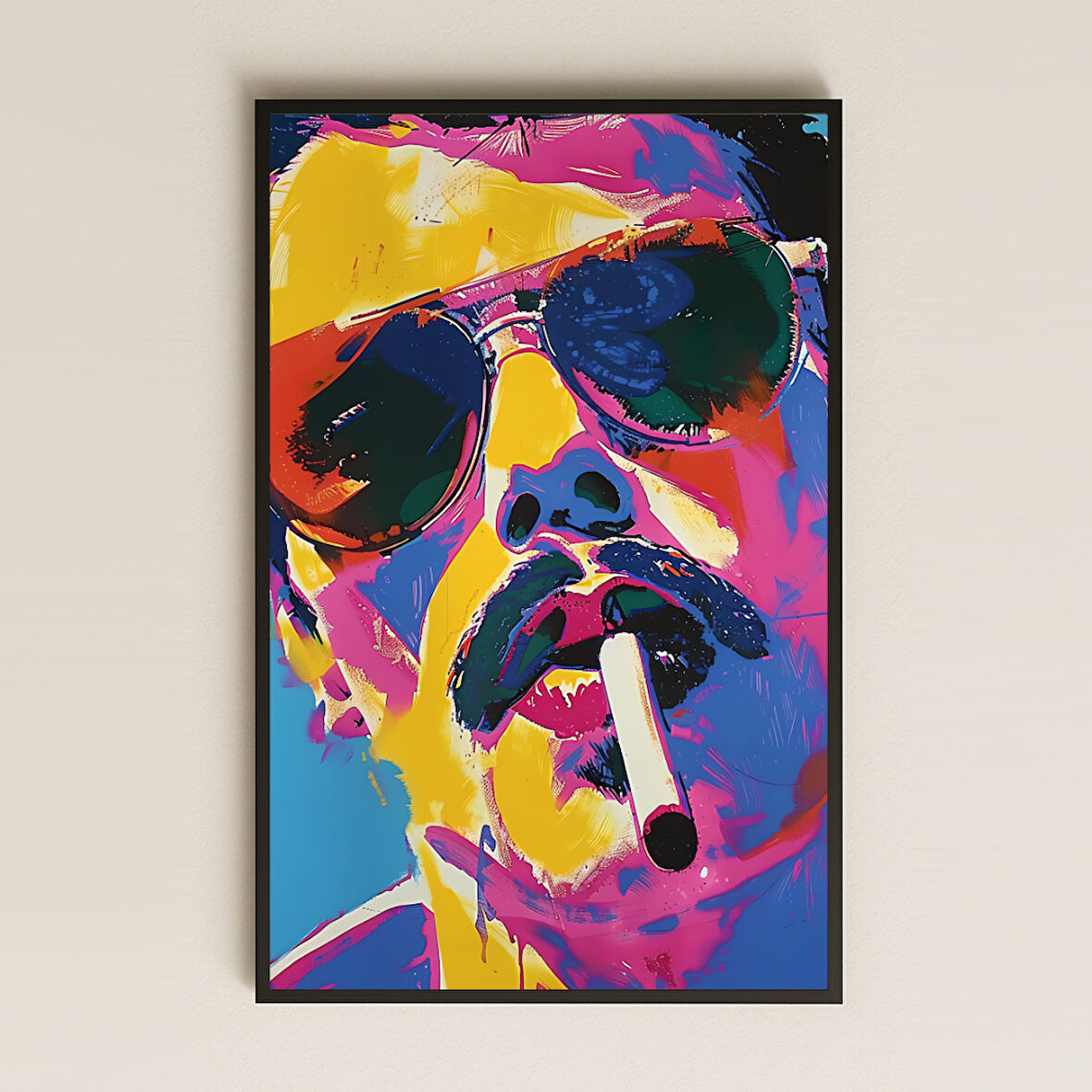 Pop-Art Tarzı Renkli Bıyıklı Portre Şeffaf Pleksi Tablo