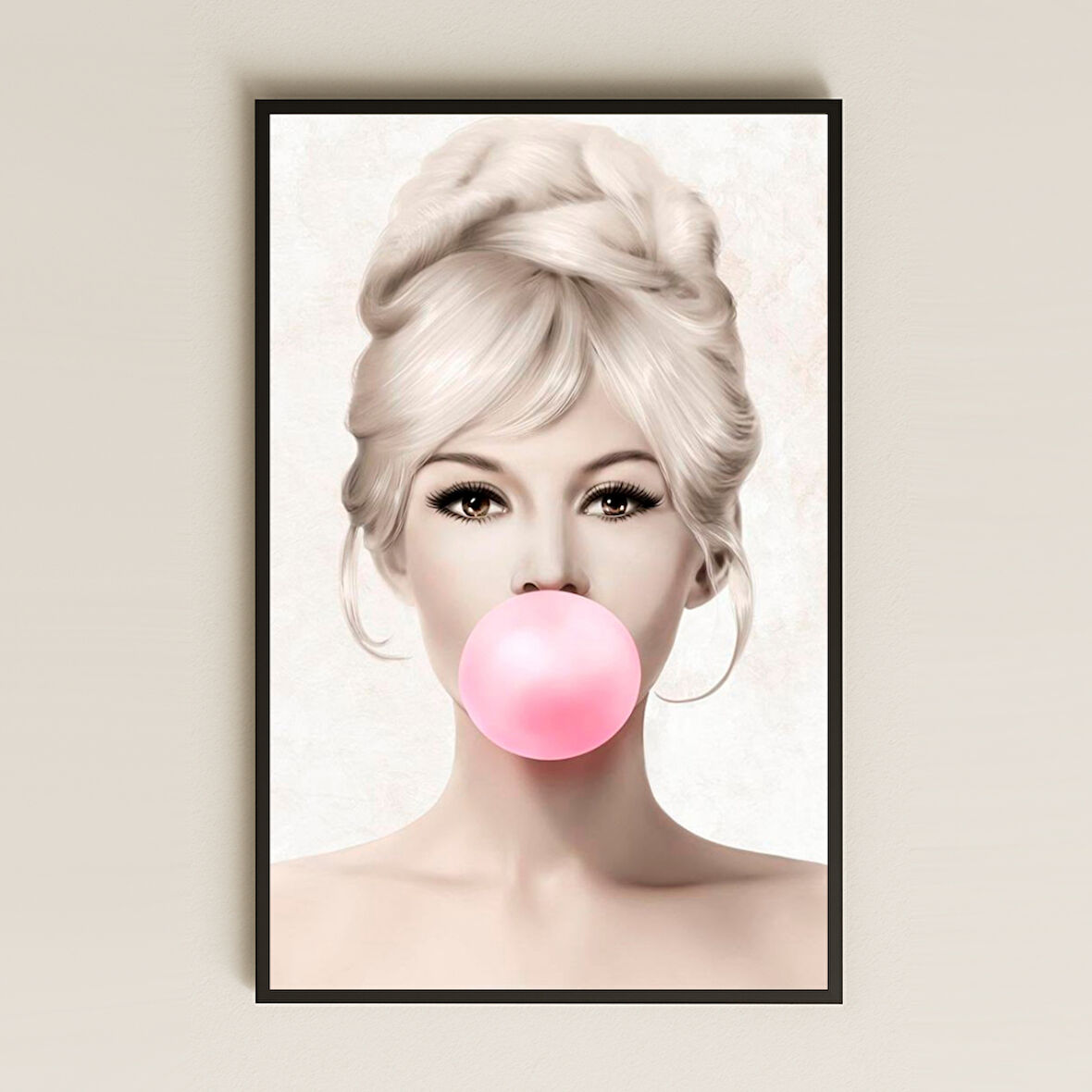 Sakız Çiğneyen Retro Kadın Portresi Şeffaf Pleksi Tablo