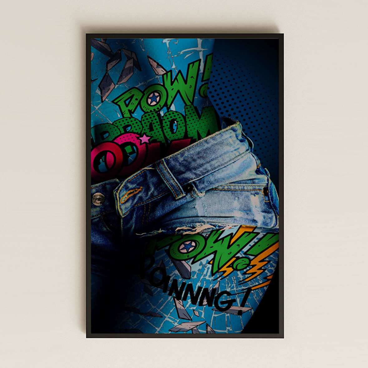 Çizgi Roman Efektli Pop-Art Jean Tasarımlı Şeffaf Pleksi Tablo