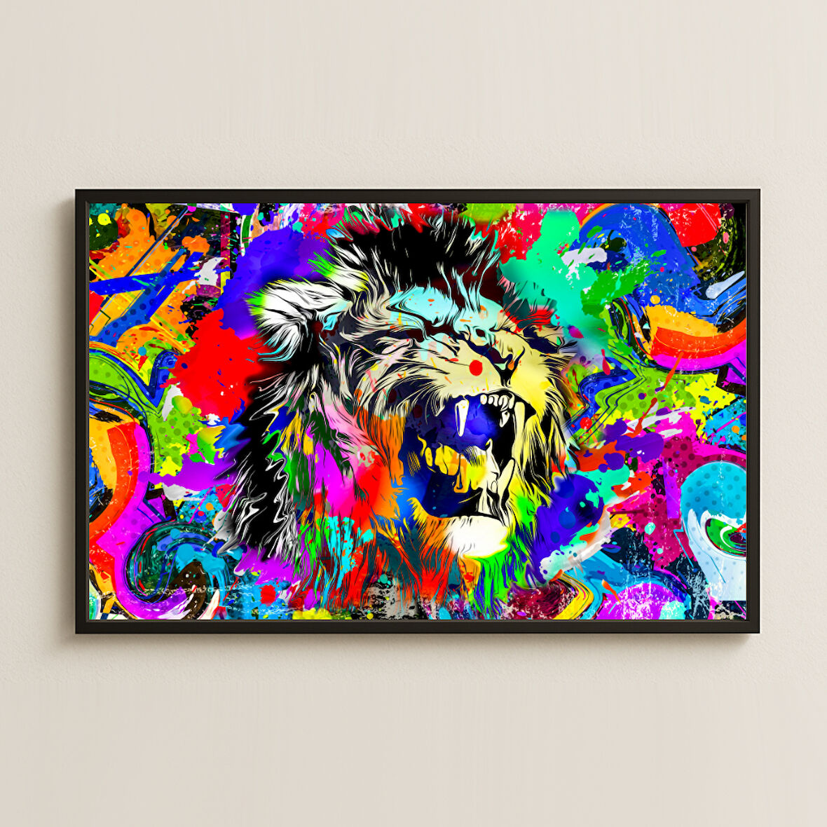 Renk Patlamalı Aslan Temalı Şeffaf Pleksi Tablo