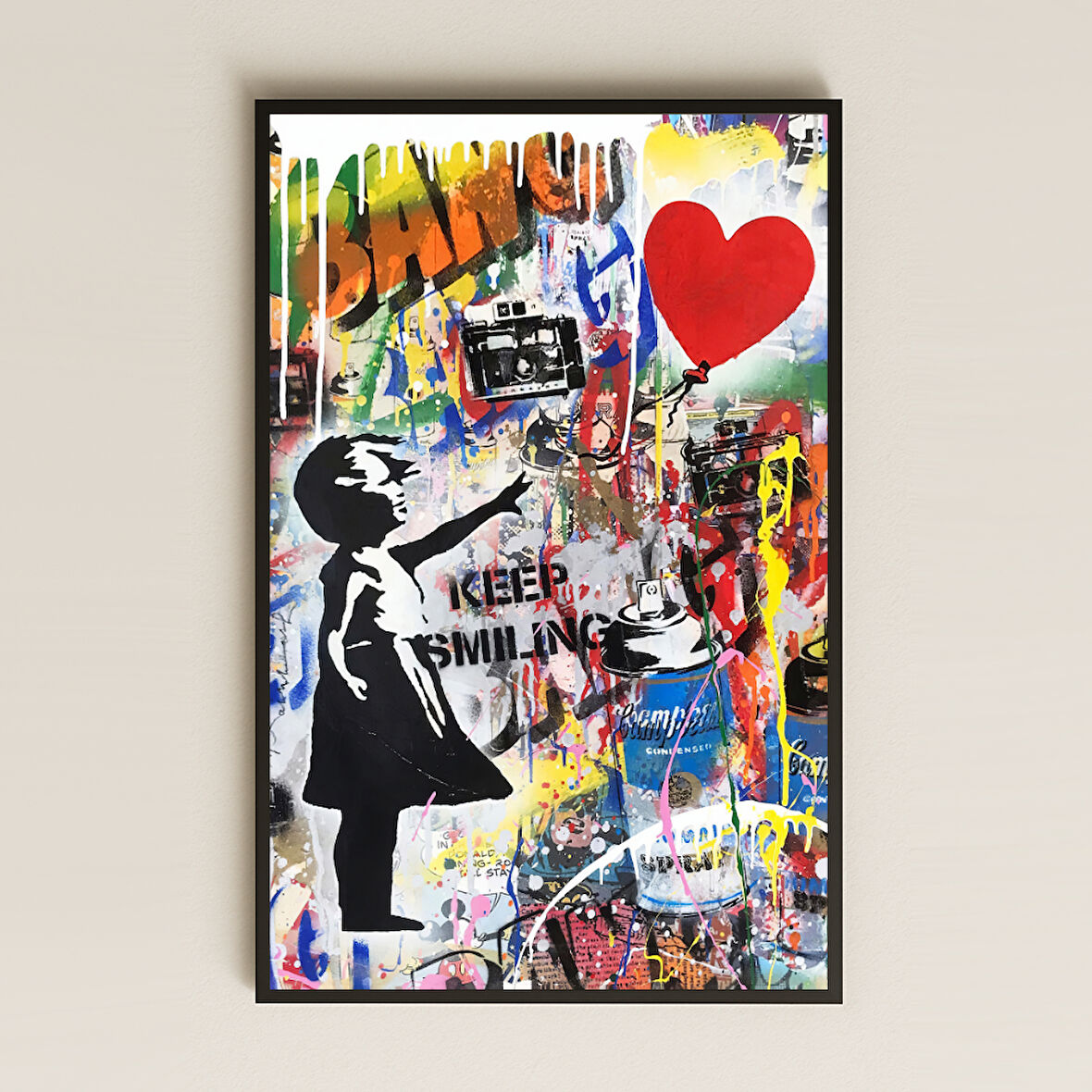 Banksy Tarzı Kız ve Balon Graffiti Şeffaf Pleksi Tablo