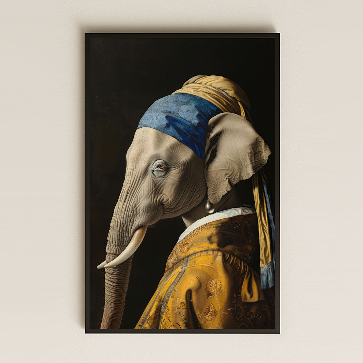 İnci Küpeli Fil Temalı Şeffaf Pleksi Sanat Tablosu