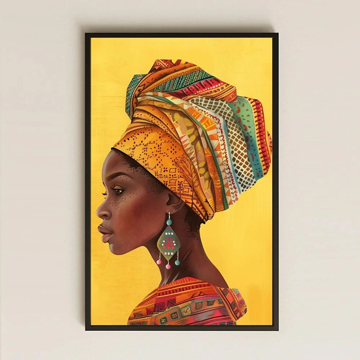 Geleneksel Desenli Profil Afrika Kadını Şeffaf Pleksi Tablo