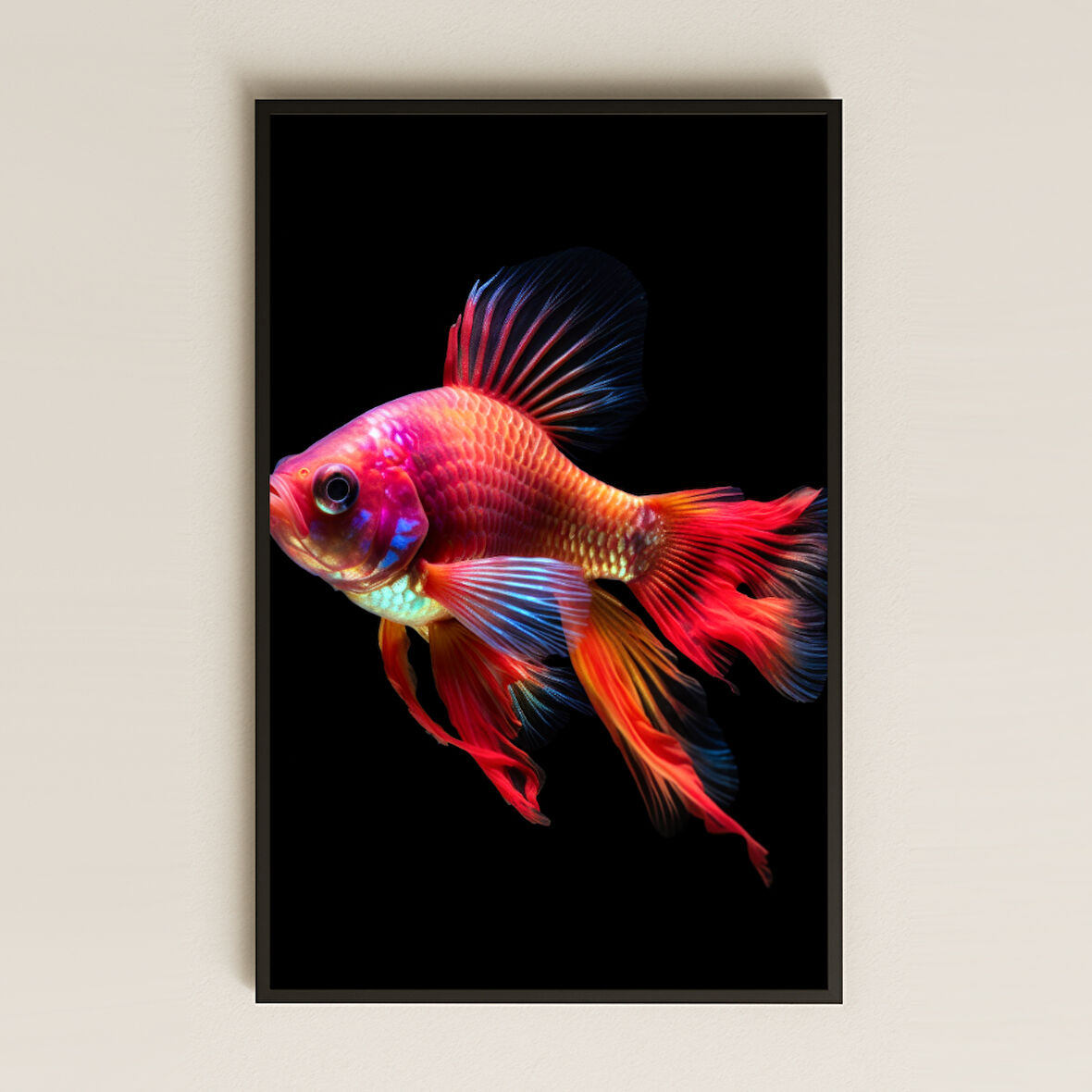 Renkli Neon Japon Balığı Tasarımlı Şeffaf Pleksi Tablo