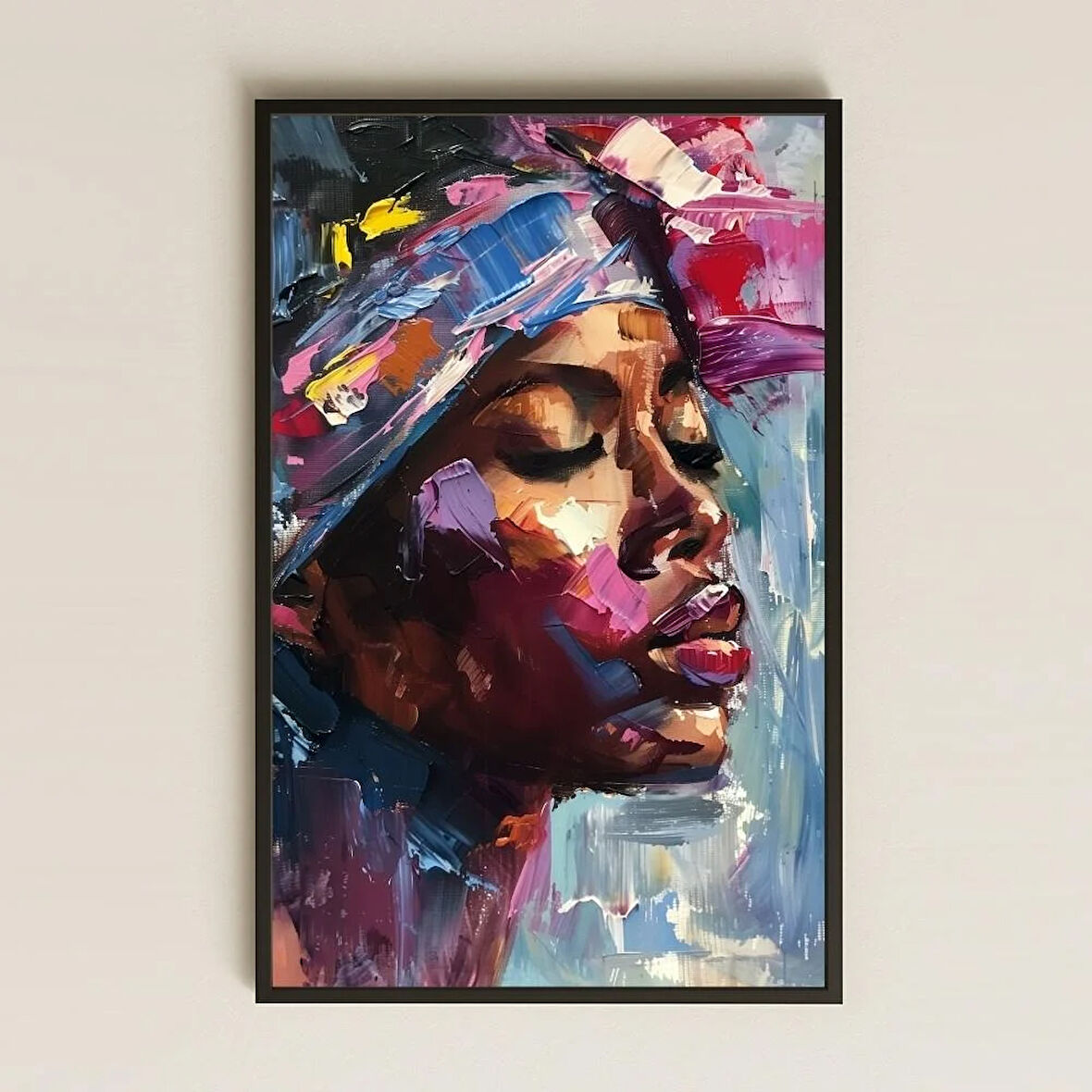 Ekspresif Fırça Dokulu Afro Kadın Portresi Şeffaf Pleksi Tablo