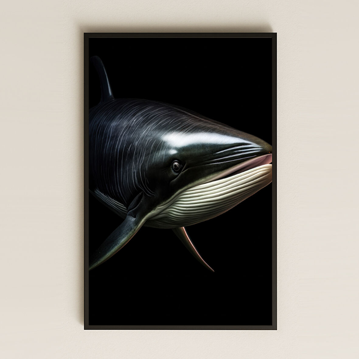 Minimal Siyah Fonlu Balina Tasarımlı Şeffaf Pleksi Tablo