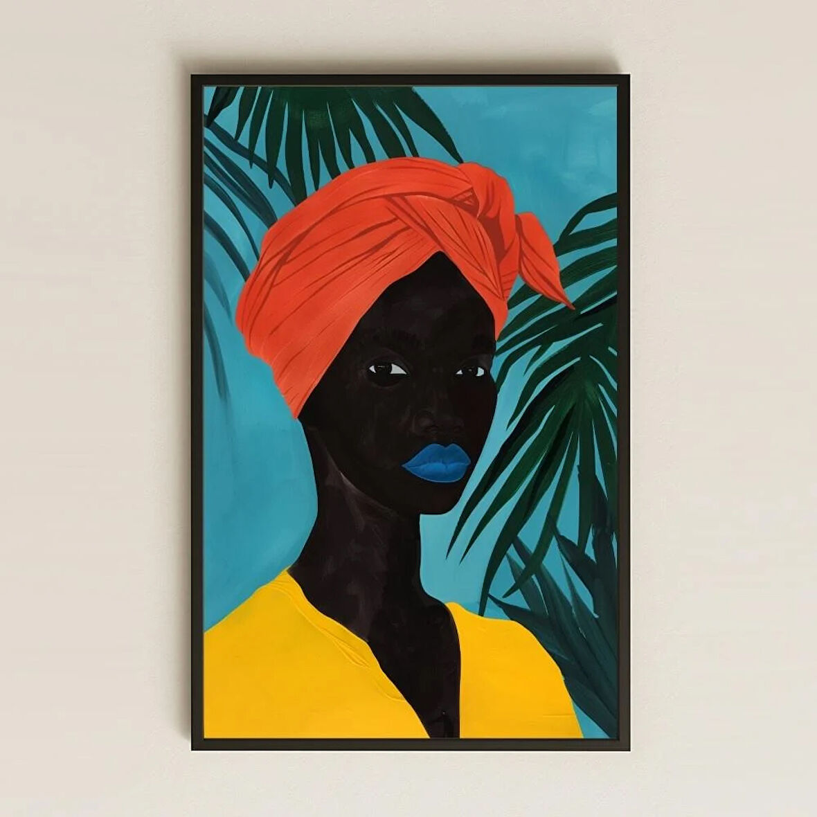 Minimal Tropikal Afro Kadın Portresi Şeffaf Pleksi Tablo