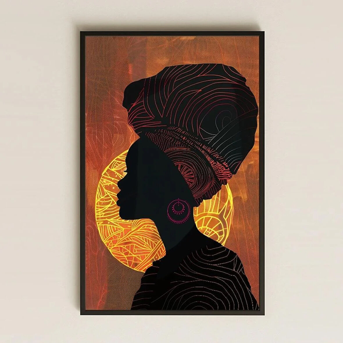 Siluet Stil Afro Tanrıça Portresi Şeffaf Pleksi Tablo