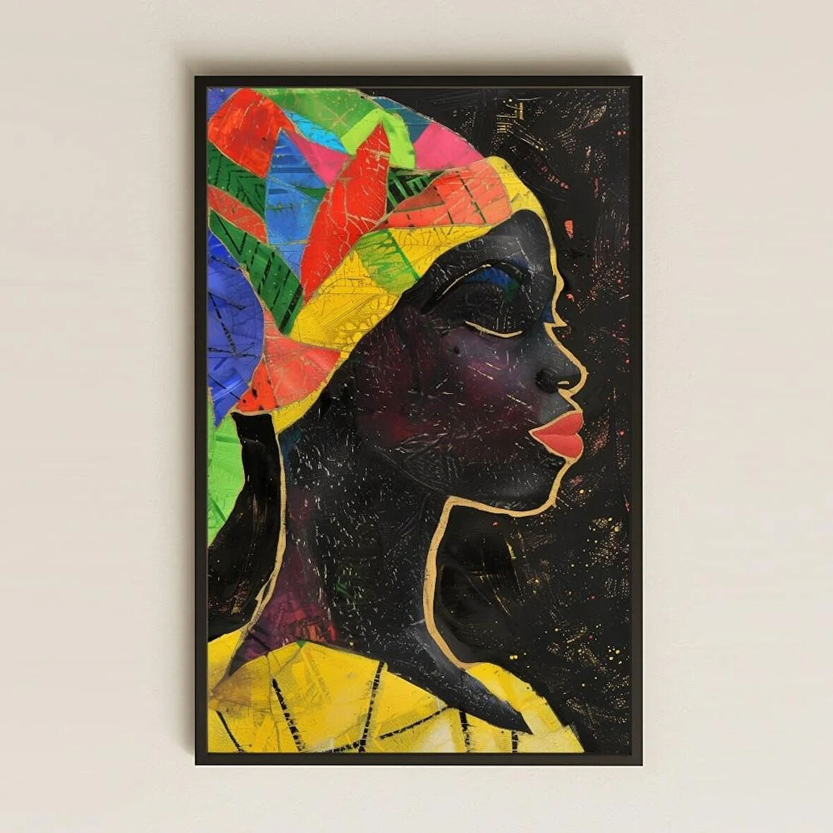 Geometrik Başörtülü Siluet Afro Kadın Şeffaf Pleksi Tablo