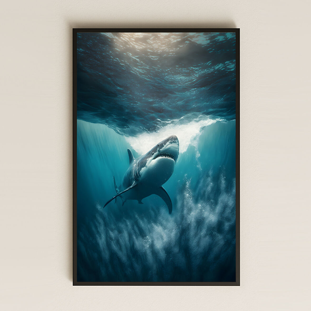 Derinlerden Yükselen Köpekbalığı Şeffaf Pleksi Tablo