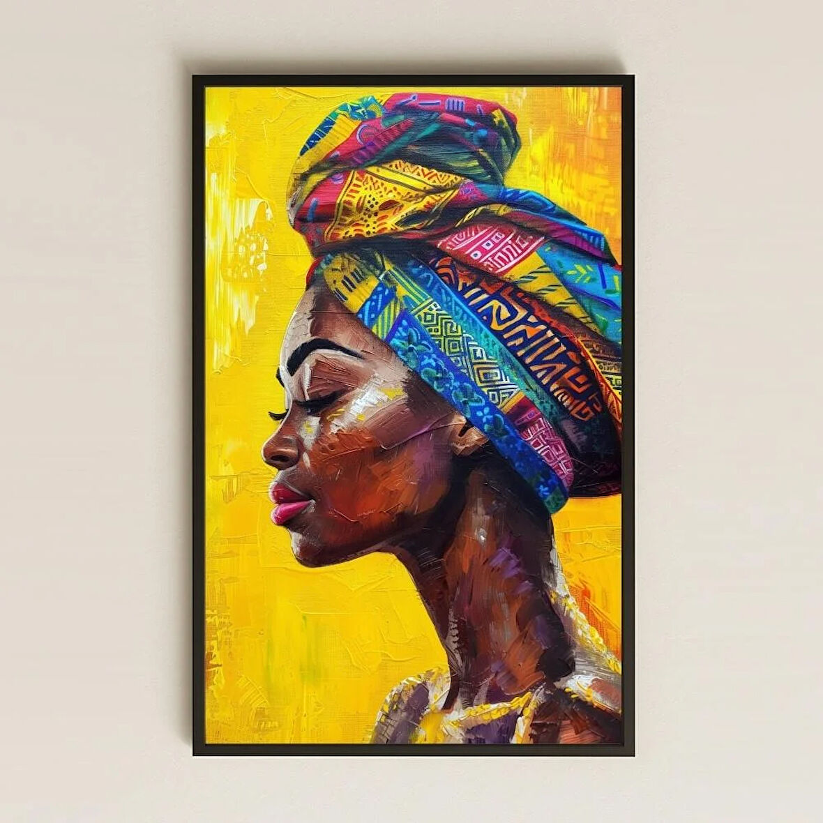 Afrika Profil Portresi Sarı Zemin Desenli Şeffaf Pleksi Tablo