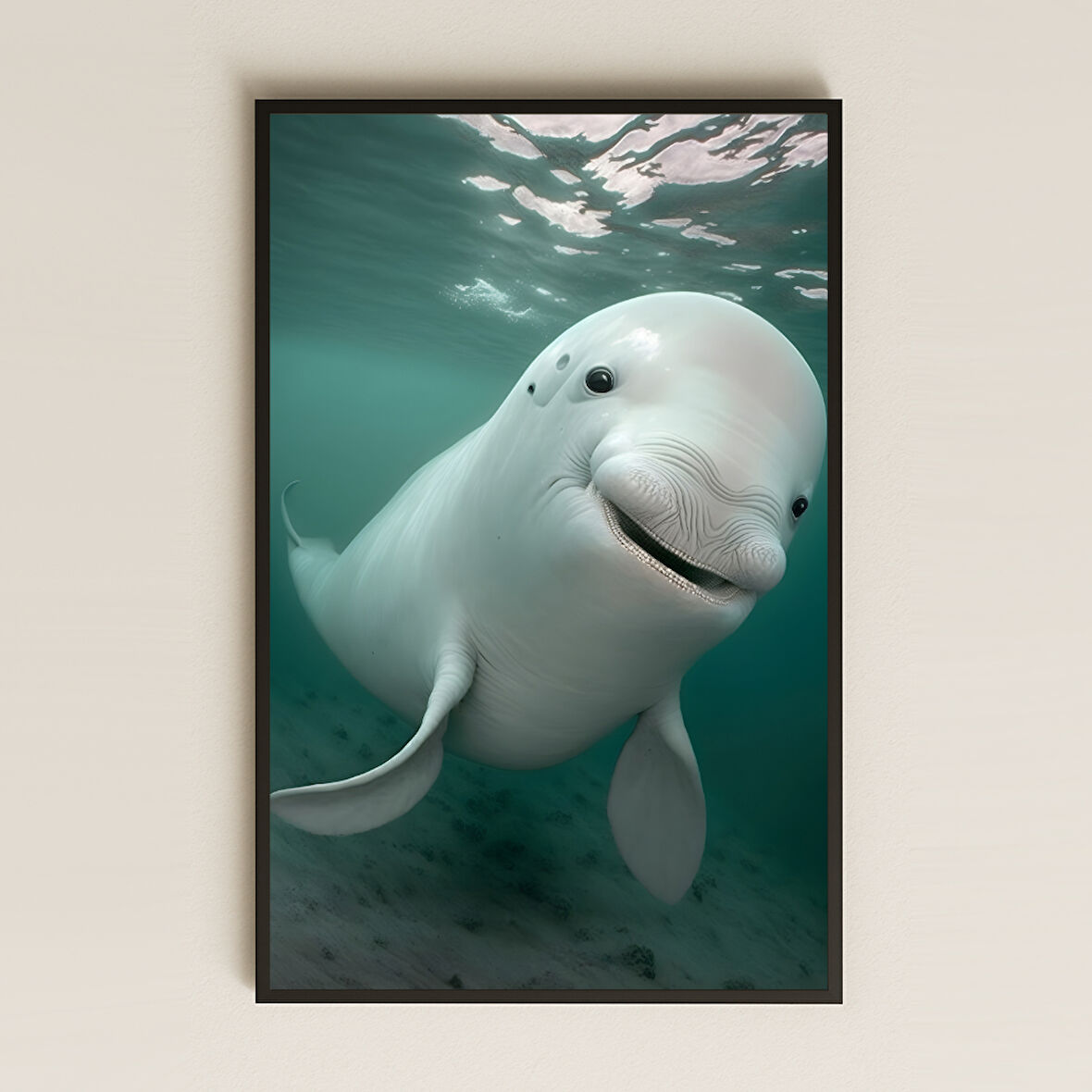 Gülümseyen Beluga Balinası Tasarımlı Şeffaf Pleksi Tablo