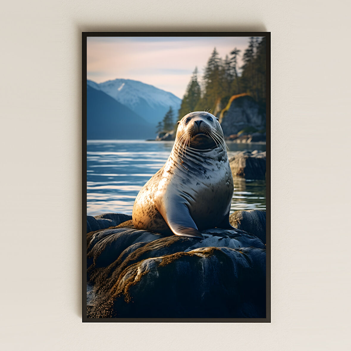 Dağ Manzaralı Fok Tasarımlı Şeffaf Pleksi Tablo