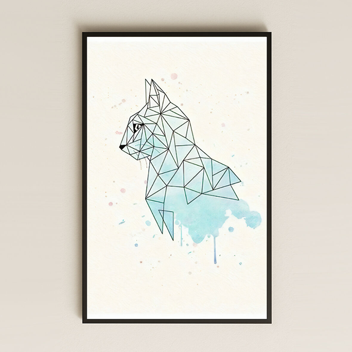 Geometrik Kedi Su Renk Efektli Pleksi Tablo