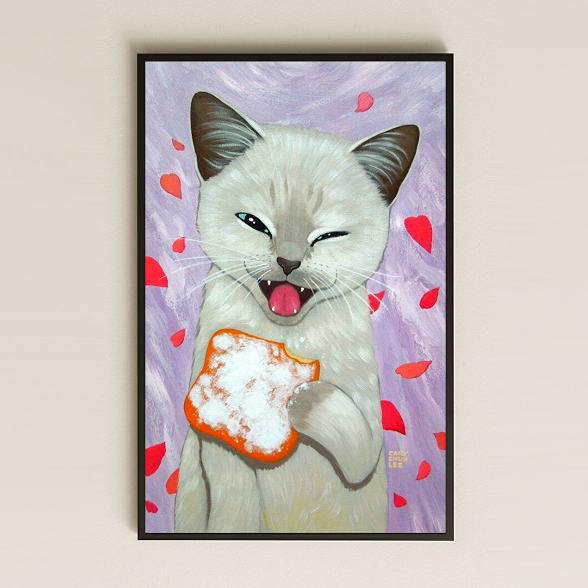 Göz Kırpan Ekmek Tutan Sevimli Kedi İllüstrasyon Pleksi Tablo