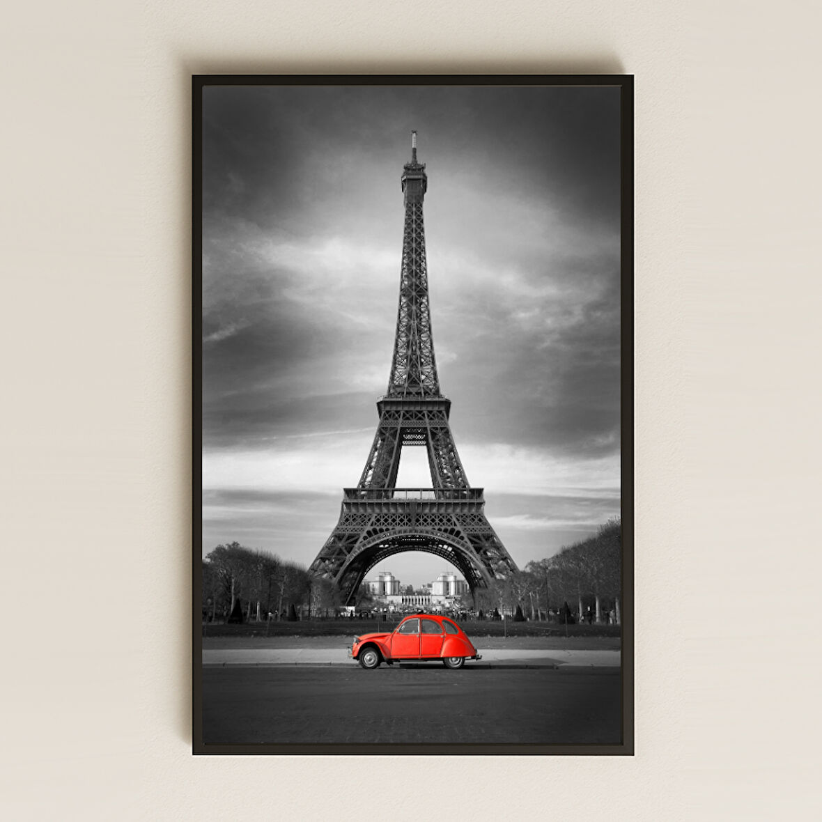 Kırmızı Vosvos ve Eyfel Kulesi Temalı Şeffaf Pleksi Tablo