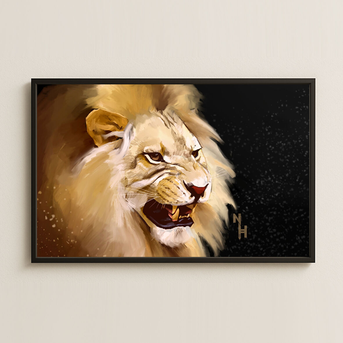 Gerçekçi Kükreyen Aslan Dijital Sanat Pleksi Tablo