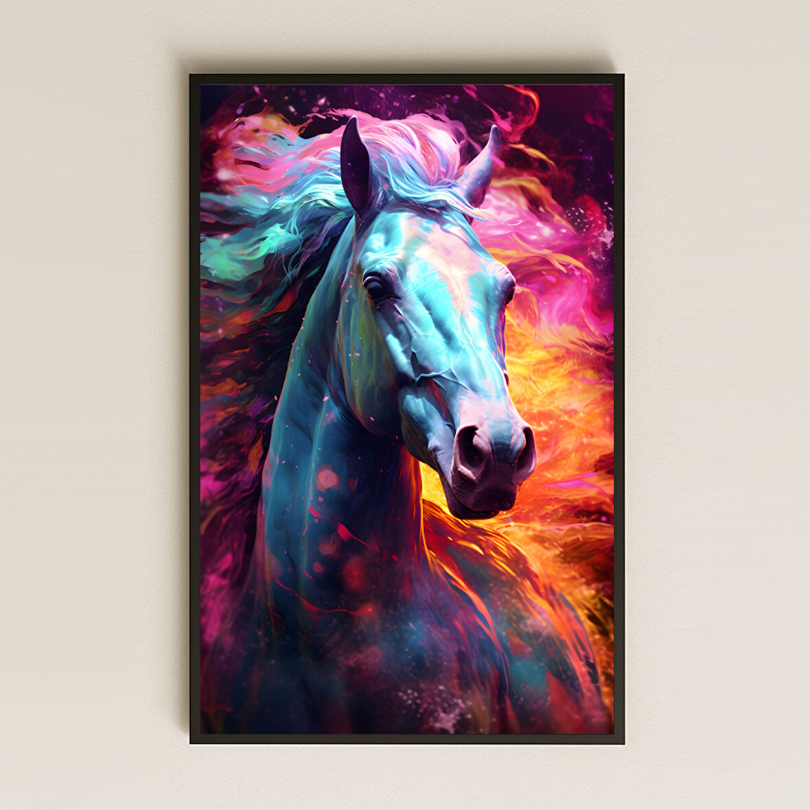 Alevli Renk Patlamalı Soyut At Dijital Sanat Pleksi Tablo