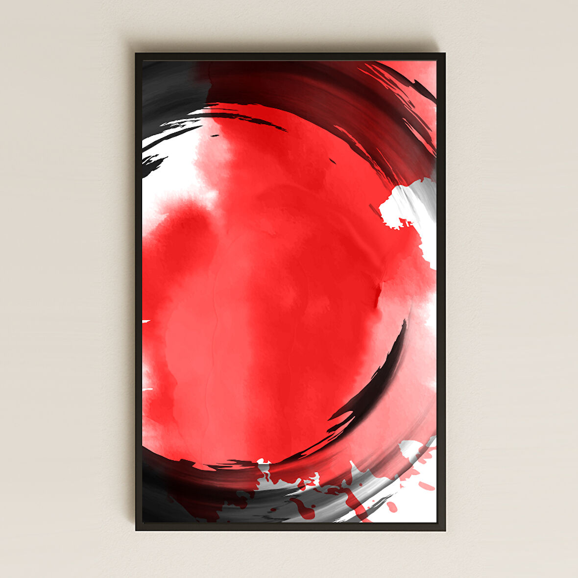 Kırmızı Siyah Soyut Fırça Darbeli Modern Pleksi Tablo