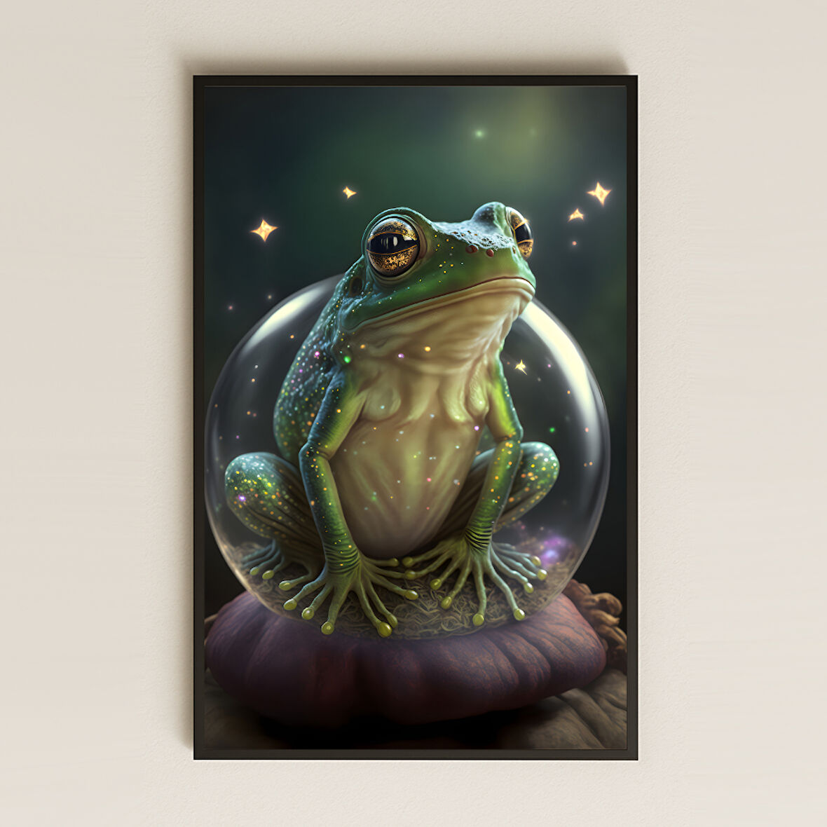 Büyülü Kristal Fanus İçinde Kurbağa Dijital Sanat Pleksi Tablo